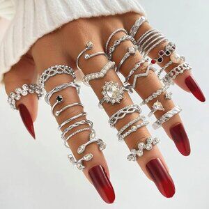 28PC Boho Silver Bohemian Glam Ring SET - Brand NEW - Assorted Sizing Adjustable
